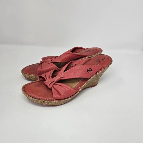 Born Drilles Monte Carlo Leather Wedges Sandals Women's Shoe Size. 9 M Pink - Picture 4 of 7
